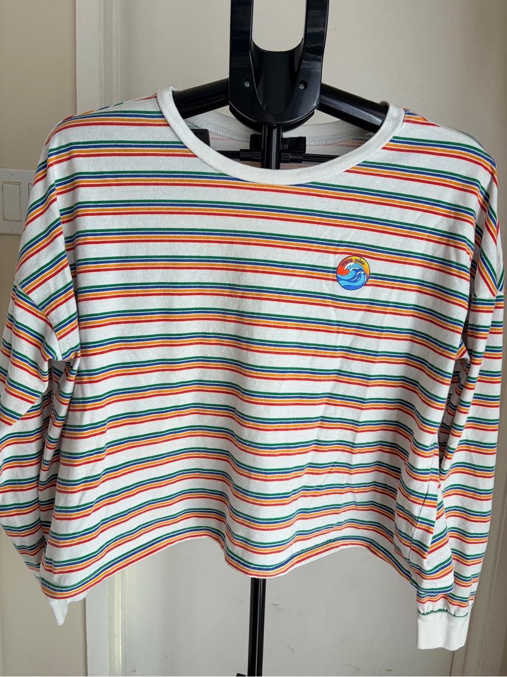 Forever 21 Women’s Long Sleeve Cropped Striped Tee | 80’s Vintage Retro
